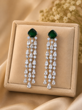 Load image into Gallery viewer, Celebrity Long Solitaire Flower Waterfall Dangler Earrings
