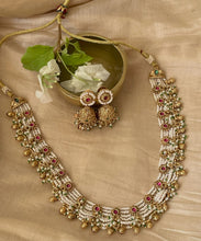 Load image into Gallery viewer, Pearl Ruby Green White dainty necklace set
