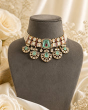 Load image into Gallery viewer, Mint Doublet Tayani Gold Plated Choker Premium Necklace set with maangtikka
