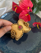 Load image into Gallery viewer, Golden Pearl Ruby Adjustable antique finish cuff kada
