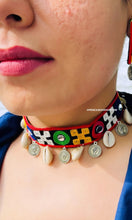 Load image into Gallery viewer, Handmade Mirror Coin Fabric Square Choker necklace set
