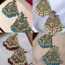 Load image into Gallery viewer, Golden Kundan Meenakari Pearl Long Ethnic Chandbali earrings
