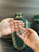 Load image into Gallery viewer, Long Multicolor Polki Sleek necklace set with maangtikka
