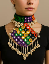 Load image into Gallery viewer, Handmade Mirror Coin Shell Fabric Square Choker necklace
