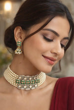 Load image into Gallery viewer, Green Premium Tayani gold plated Victorian Finish Choker Necklace set
