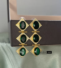 Load image into Gallery viewer, Golden three glass Stone Earrings
