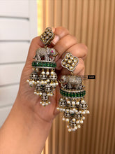 Load image into Gallery viewer, Elephant Victorian Hydro American Diamond premium Cz Danglers Statement Earrings
