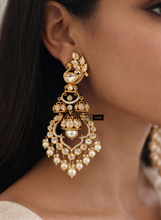 Load image into Gallery viewer, Gold plated White Tayani Premium long Peacock Showstopper Dangling Earrings
