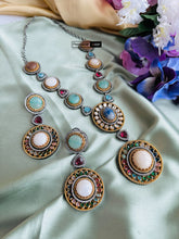 Load image into Gallery viewer, Designer inspired gem stone Premium Sabya inspired Heritage Necklace set
