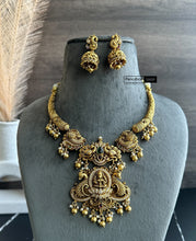 Load image into Gallery viewer, Lakshmi ji peacock kemp stone  cz necklace set temple jewelry
