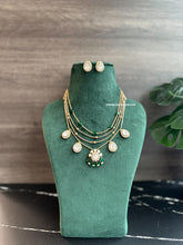 Load image into Gallery viewer, Green four Layered Premium Moissanite dainty necklace set
