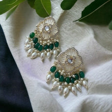 Load image into Gallery viewer, Pearl Kundan cz Medium Pearl Drop dangling earrings

