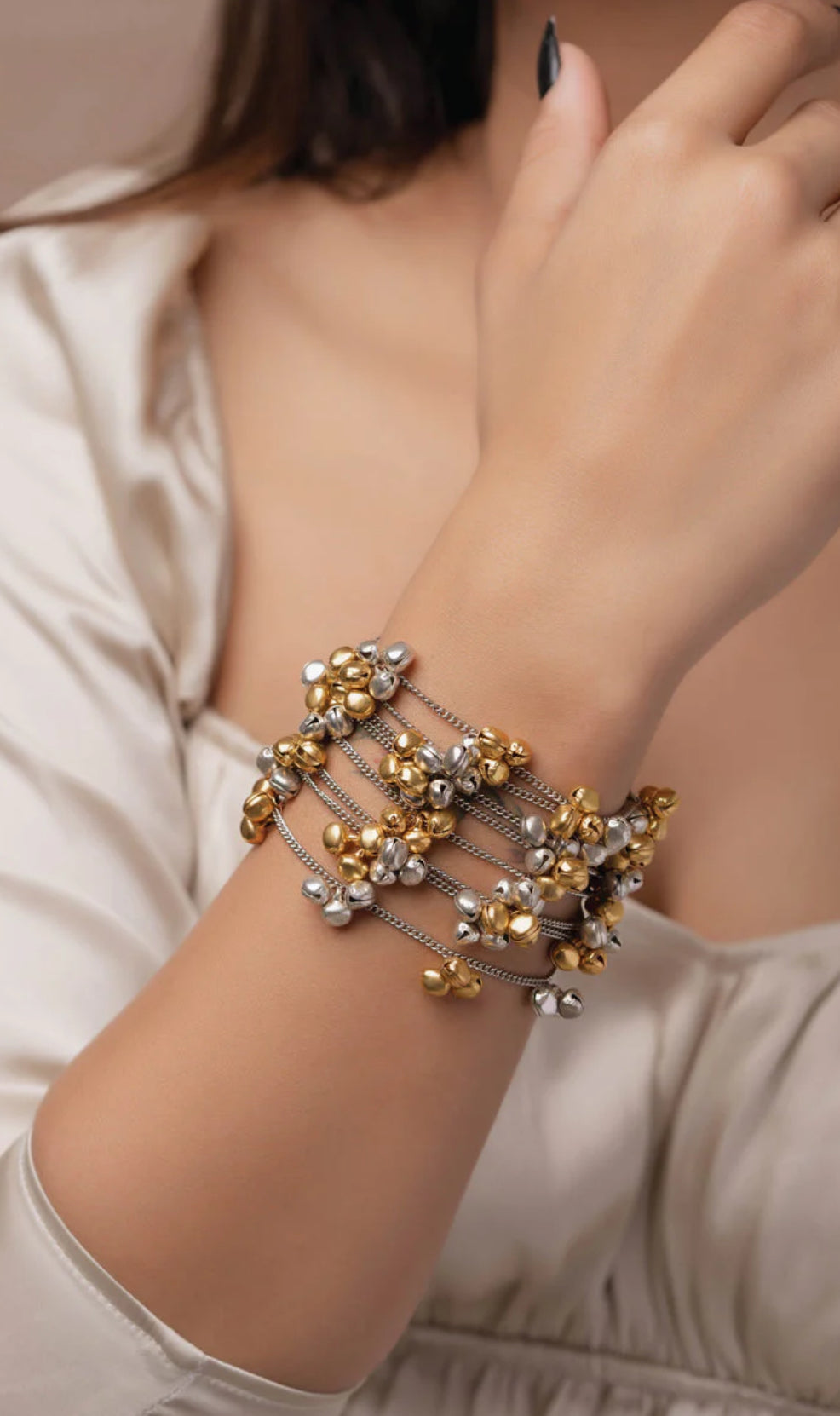 German Silver Dual Tone Ghungroo beads Adjustable Bracelet