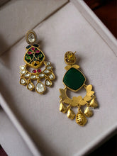 Load image into Gallery viewer, Inlay work Multicolor Gold plated moissanite Hanging Earrings
