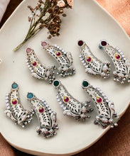 Load image into Gallery viewer, 92.5 Silver coated german silver Peacock Earrings with ghungroo
