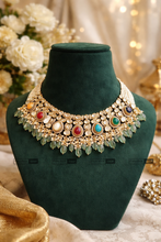 Load image into Gallery viewer, Navratna Multicolor Tayani kundan Statement Necklace set Premium
