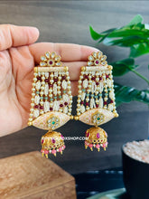 Load image into Gallery viewer, Ethnic Meenakari pastel Pearl Drop Dangling Earrings
