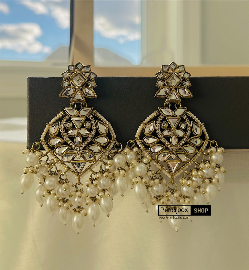 Kundan chandbali Pearl Jhumka earrings
