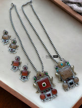 Load image into Gallery viewer, Vedika German Silver Dual tone Peacock Stone Necklace set
