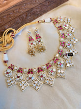 Load image into Gallery viewer, Peacock Sunheri Kundan Gold plated kundan Statement Necklace set Premium
