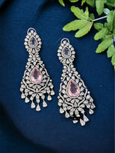 Load image into Gallery viewer, American diamond Pink Blue Long Dangling Earrings
