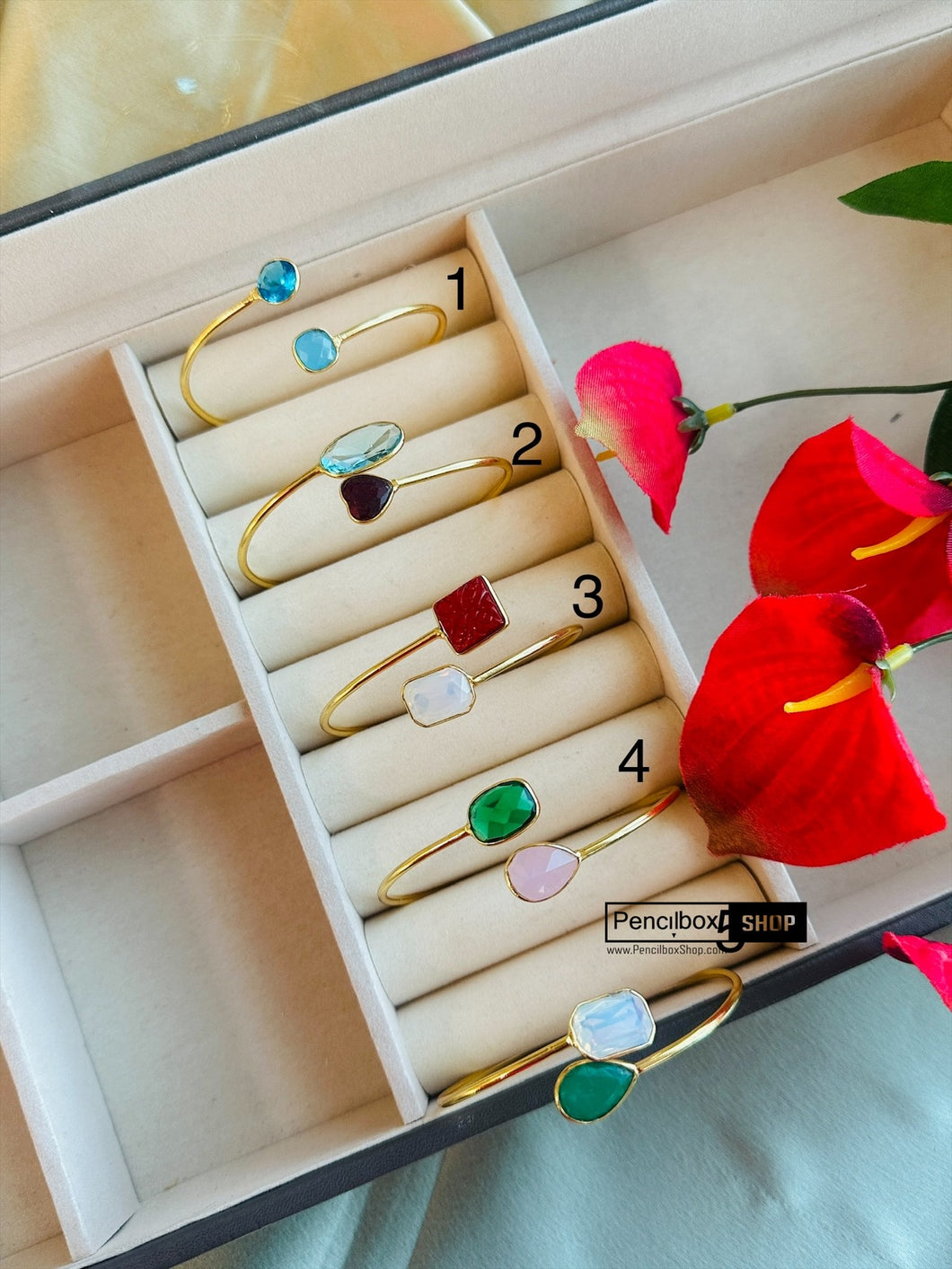 Contemporary Brass glass stone adjustable Bracelets