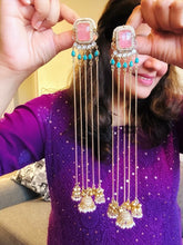 Load image into Gallery viewer, PUSHP 92.5 multicolor Long Kashmiri pachi kundan Dangling earrings
