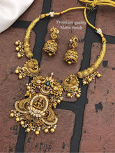 Load image into Gallery viewer, Lakshmi ji peacock kemp stone  cz necklace set temple jewelry
