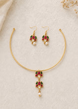 Load image into Gallery viewer, Jadau kundan Hasli multicolor Lotus necklace set
