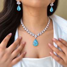 Load image into Gallery viewer, Single Layer Solitaire Diamond Look Silver Finish Necklace Set with Earrings

