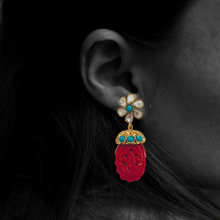 Load image into Gallery viewer, Premium Semi stone carved work Real moissanite drop Earrings
