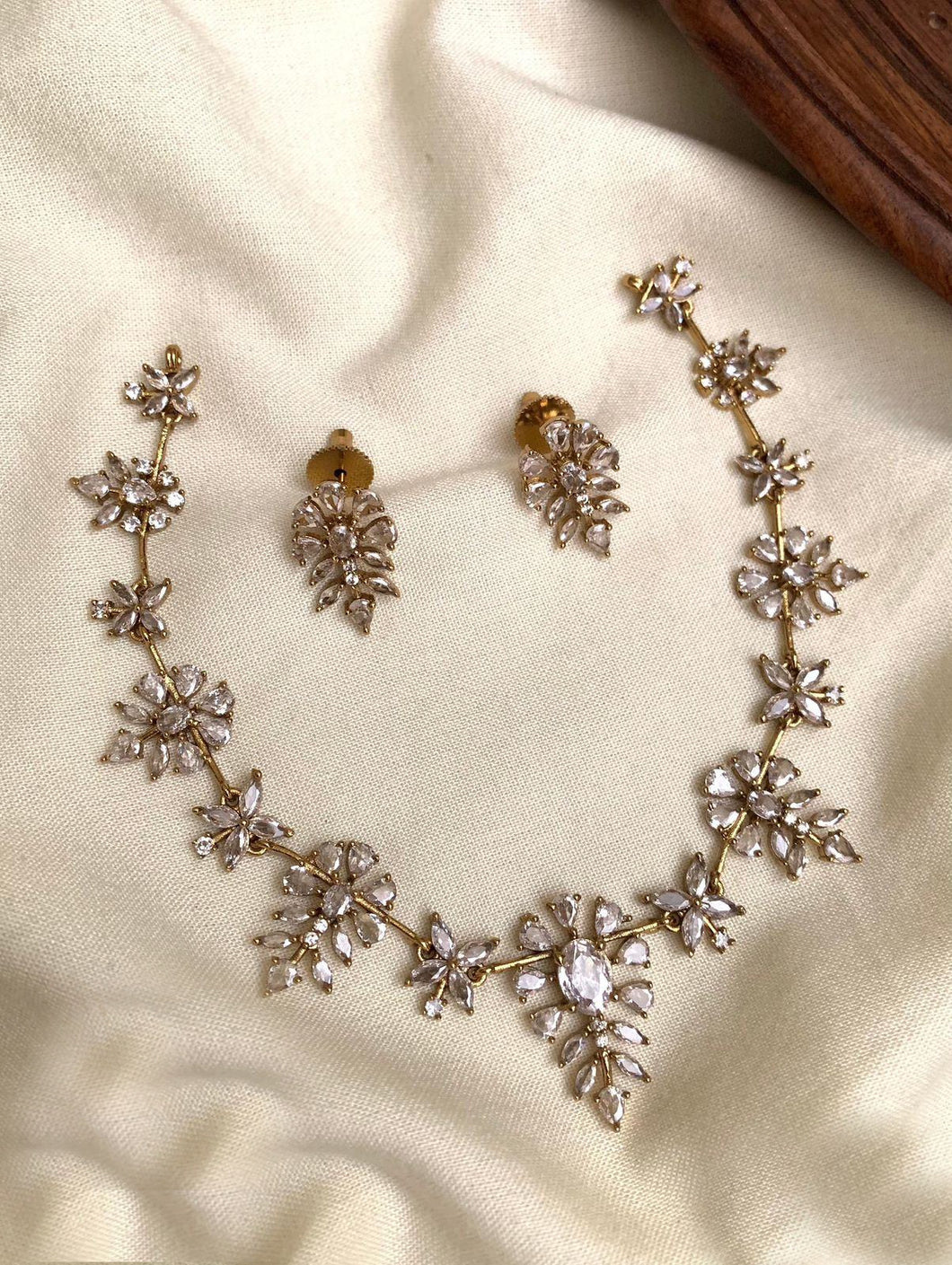 Cz white Premium Ethnic Temple necklace set