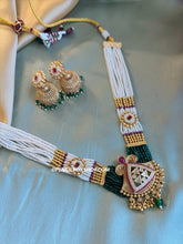 Load image into Gallery viewer, Pearl kundan Ruby Green Pearl Choker necklace set
