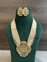 Load image into Gallery viewer, White Pearl Peacock Pachi Kundan long Mala set
