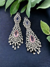 Load image into Gallery viewer, American diamond Pink Blue Long Dangling Earrings
