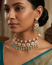 Load image into Gallery viewer, Moissanite Sunheri Multicolor Mint Statement Choker Necklace set

