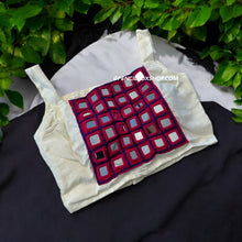 Load image into Gallery viewer, 36 size White Blue pink Big Mirror Navratri Cotton Blouse with margin
