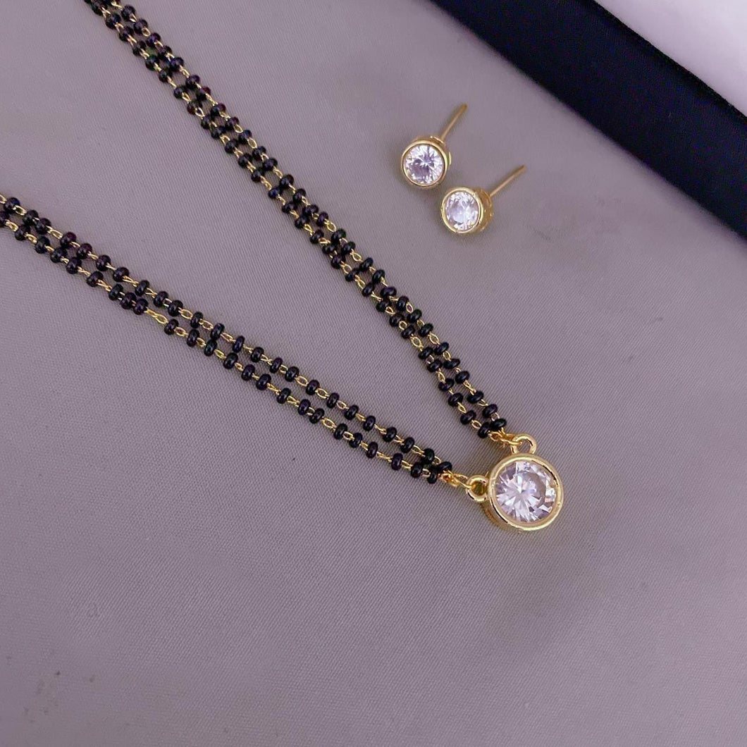 Single Stone Cz Golden Double Chain Mangalsutra set