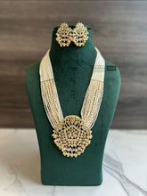 Load image into Gallery viewer, White Pearl Peacock Pachi Kundan long Mala set
