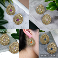 Load image into Gallery viewer, Polki Golden Antique Finish Tear drop stud earrings

