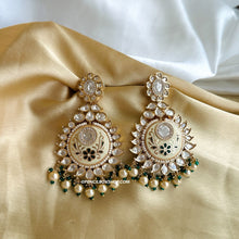 Load image into Gallery viewer, Green Tayani statement Meenakari Chandbali 22k Gold plated Earrings

