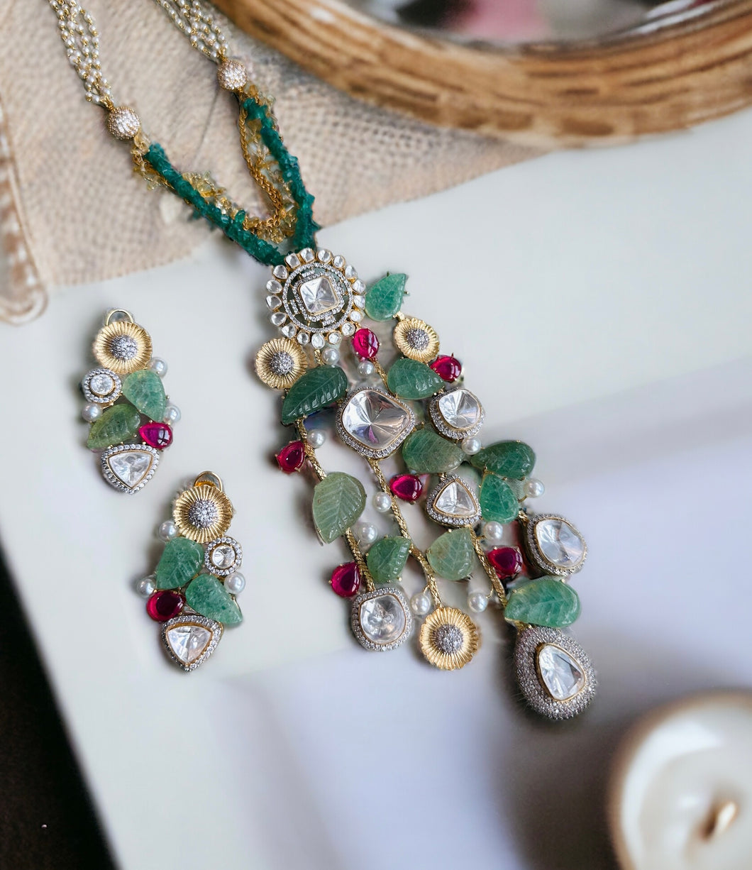 Designer inspired Real gemstone sapphire Heritage Necklace set