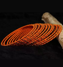 Load image into Gallery viewer, Set of 12 Orange color Golden Beads Bangle set
