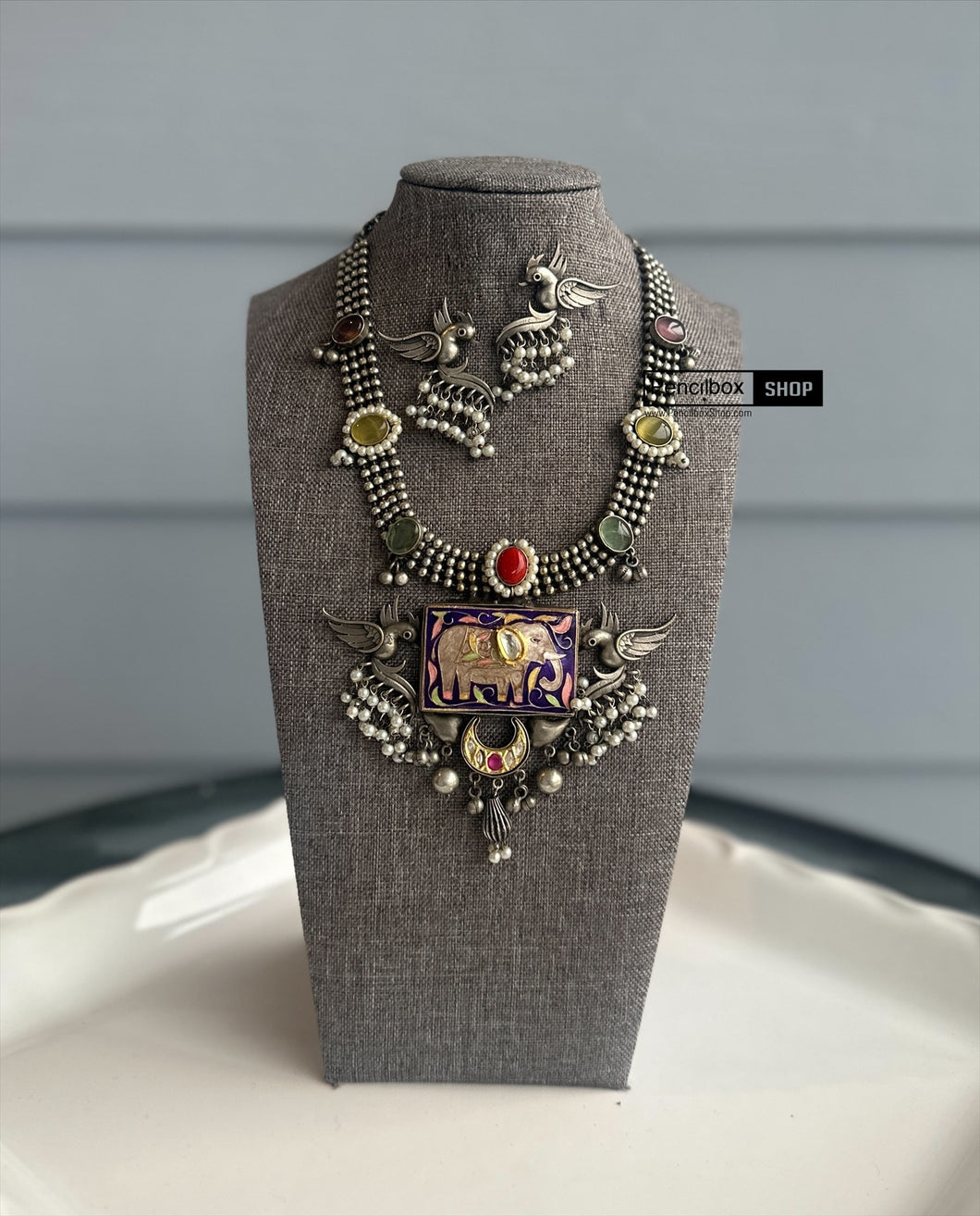 German silver Fusion Multicolor Stone necklace set