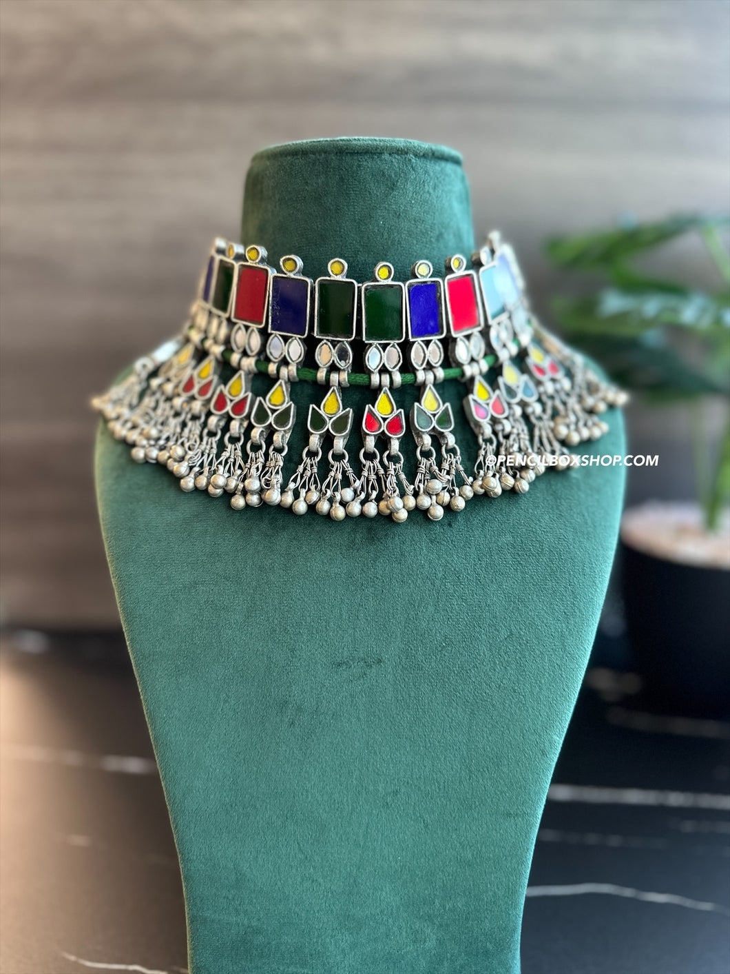 Afghani Real Mirror Multicolor Navratri Choker Necklace