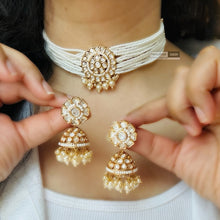 Load image into Gallery viewer, Kareena kapoor inspired Pearl choker 22k gold plated Golden Tayani Necklace set
