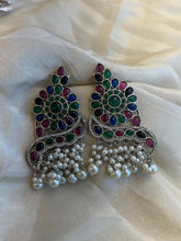 Load image into Gallery viewer, German silver Stone Pearl drop statement Earrings
