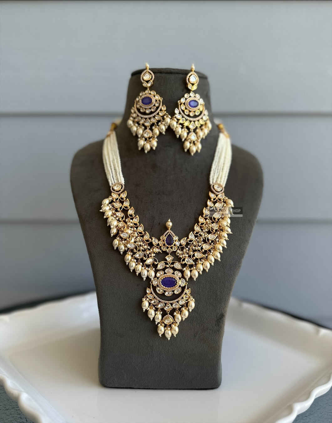 Double Layered Purple Doublet Tayani 22k gold plated necklace set