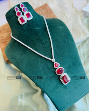 Load image into Gallery viewer, American diamond Solitaire Premium Long Necklace set
