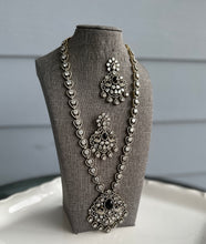 Load image into Gallery viewer, Ava Black Turkish gold plated Antique long Peacock American diamond  Premium Necklace set
